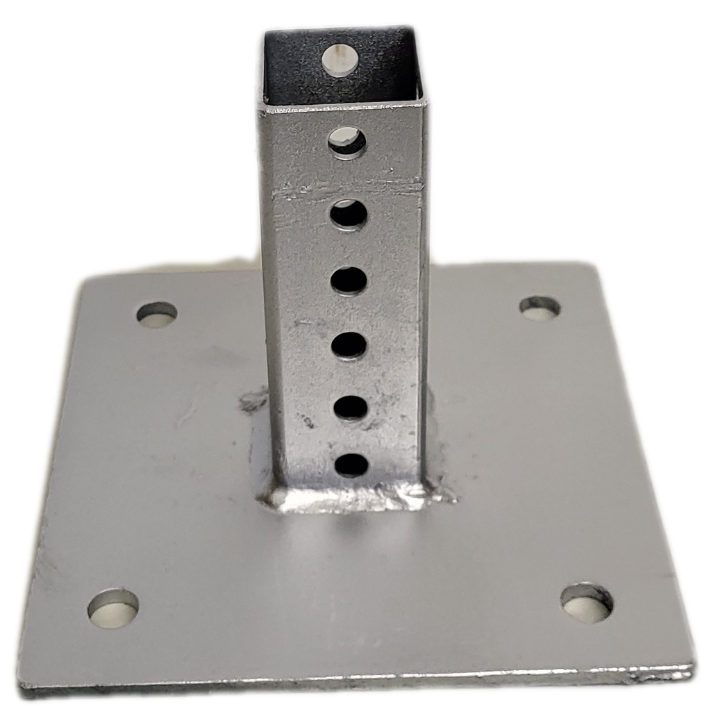 Galvanized steel post base plate angle view