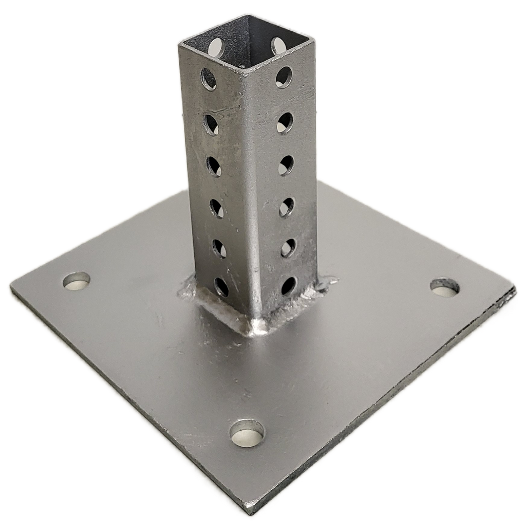 Galvanized steel post base plate front view