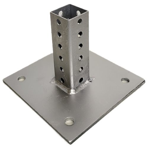 Galvanized steel post base plate front view